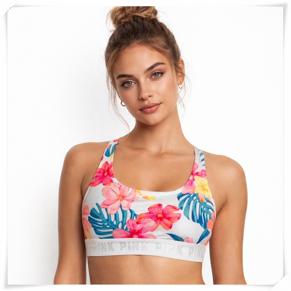 Victoria's Secret Pink Tropical Floral Print Sport Bra, Size XS